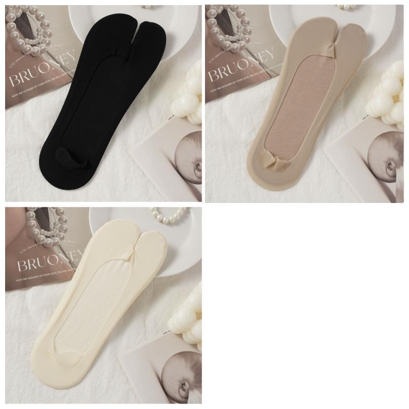 1/3 Pairs Women's Toe Splitting Invisible Boat Socks Ice Silk Non-Slip Low Cut Thin Breathable Sweat Absorbing Socks