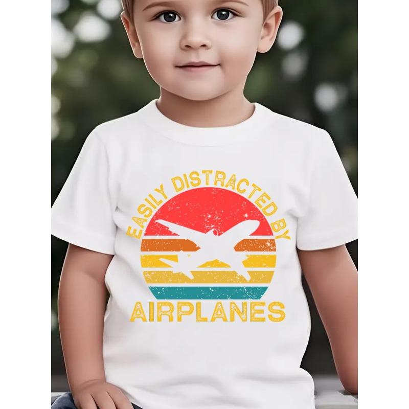European sizes Summer Boys Stylish Short-Sleeve Top Featuring a Design Inspired by Airplanes, Perfect for Outdoor Casual Wear 110 белый