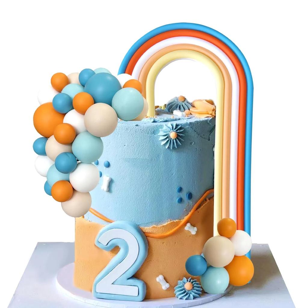 Blue Rainbow Cake Toppers Mini Balls Blue Orange Dog Cake Decorations for Birthday Baby Shower Party Supplies