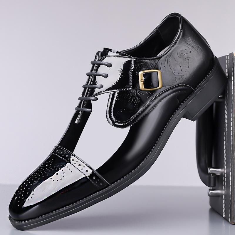 New Gentleman Designer Men's Pointed Belt Buckle Wedding Brogues Shoes Male Monk Strap Formal Dress Footwear Zapatos Hombre