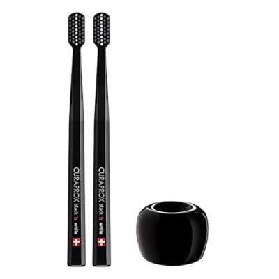 Craprox Toothbrush Black Is White X Set of 2 Toothbrush Stand (Black Black) + (Black)