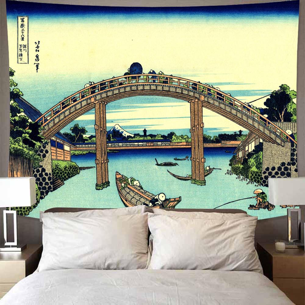 

Декоративный домашний японский гобелен, японский гобелен с горой Фудзи, художественный печатный гобелен, Канагава, большая волна, настенный подвес 150X100CM