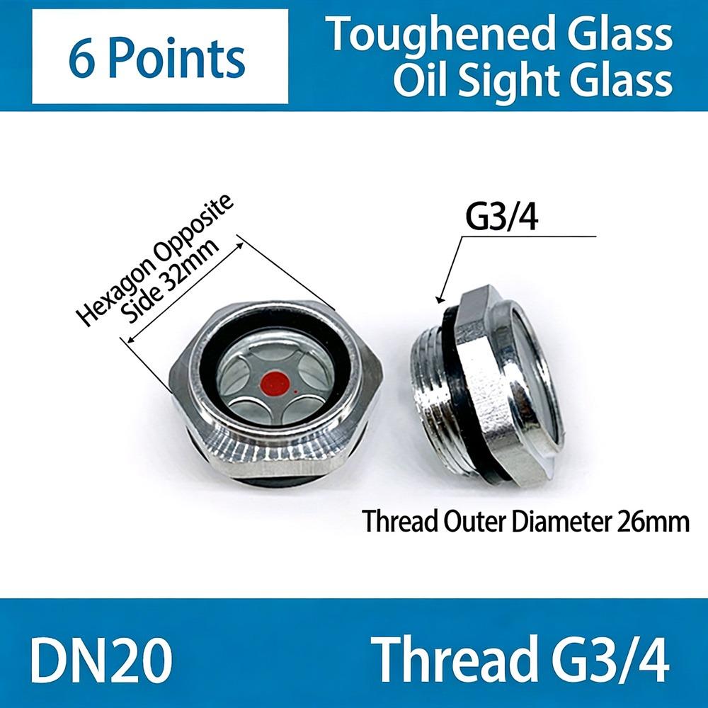 1Pcs G1/4 G3/8 G1/2 G3/4 Oil Sight Window Male Thread G1 G1-1/4 G1-1/2 BSP NPT Oil Level Sight Glass Tempered Glass Aluminum