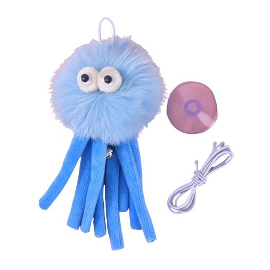 Hanging Fluffy Octopus Cat Toy Interactive Self Play Cat Teaser with Bell Soft Plush Octopus Toy with Elastic String for Indoor Kitten Chasing Playing