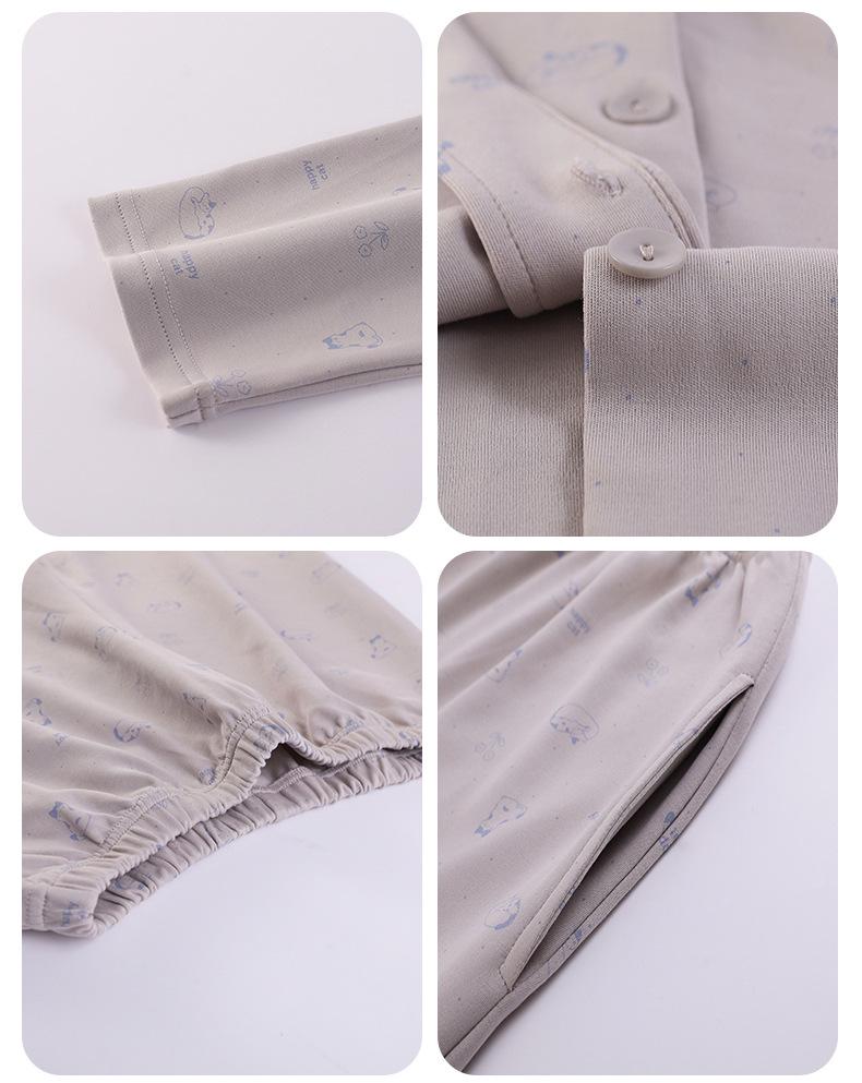 Women's V-Neck Cotton Cardigan with Chest Pads - Long Sleeve, Sweet Cartoon Design for Home or Casual Wear in Spring and Autumn.