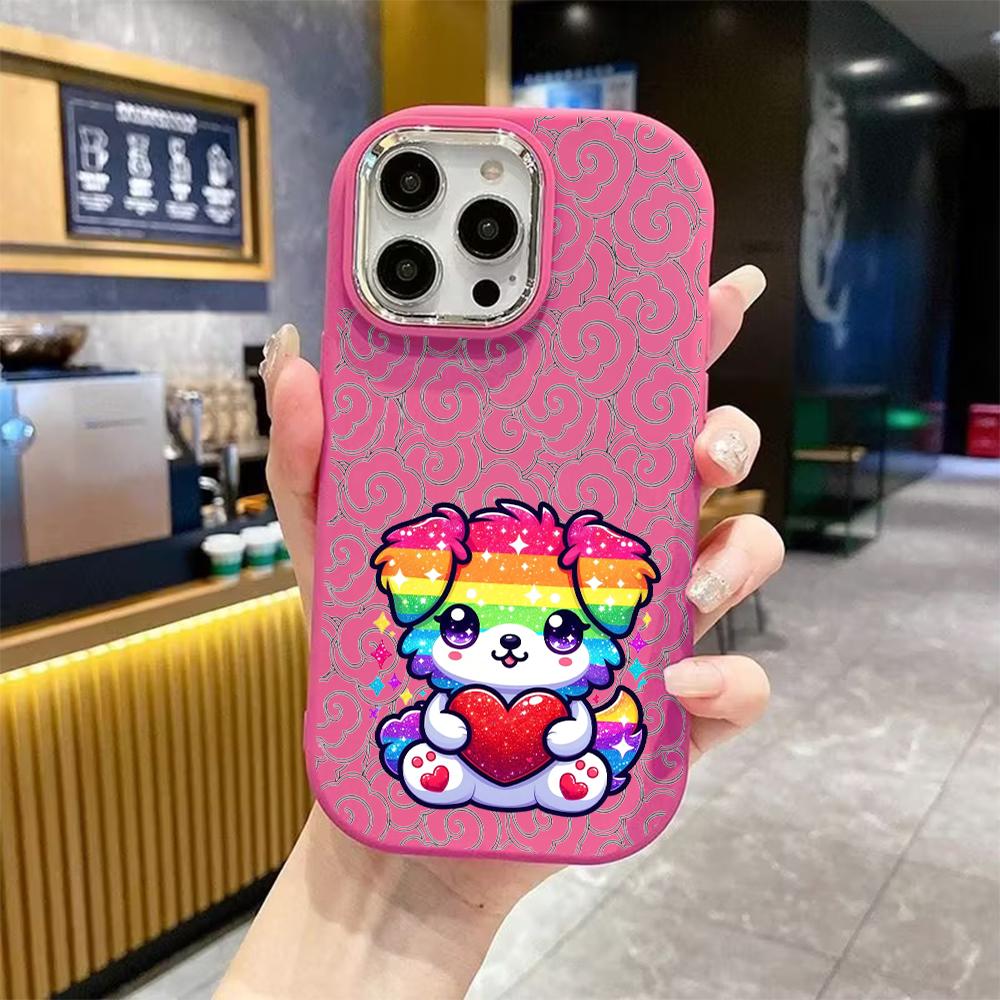 Phone Case: 2D Flat Design Suitable for iPhone 18 17 16 15 14 13 Pro Protective Case, Couple Style, Rainbow Puppies, Christmas and Halloween Gifts