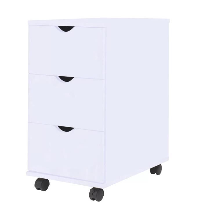 Meuble à tiroirs - vidaXL - 245727 - 33x45x60 cm - Blanc - 3 tiroirs avec roulettes