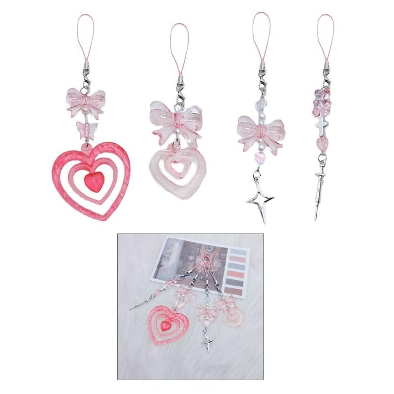 Lovely Bowknot Heart Cross Star Phone Charm Straps Car Keys Hanging Pendants Bag Decoration Lanyard Purse Accessories