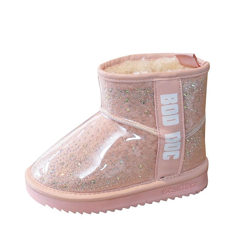 Winter New Little Girl Transparent Sequined Cotton Boots Korean Version Princess Shoes Girls Snow Boots