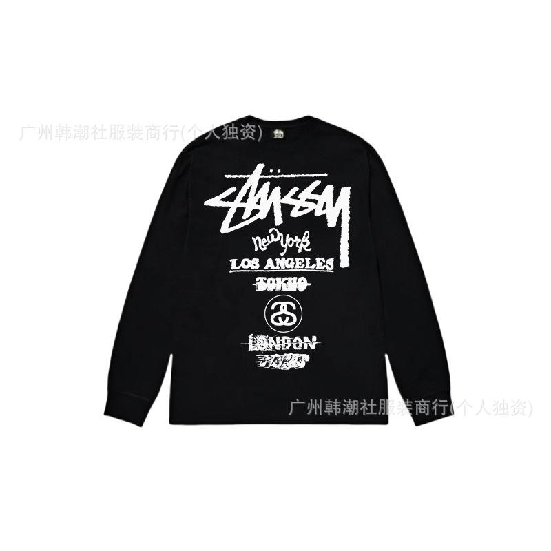 3. Cross-border Stuart long-sleeved printed t-shirt American trendy cylindrical cloth casual loose men and women the same style