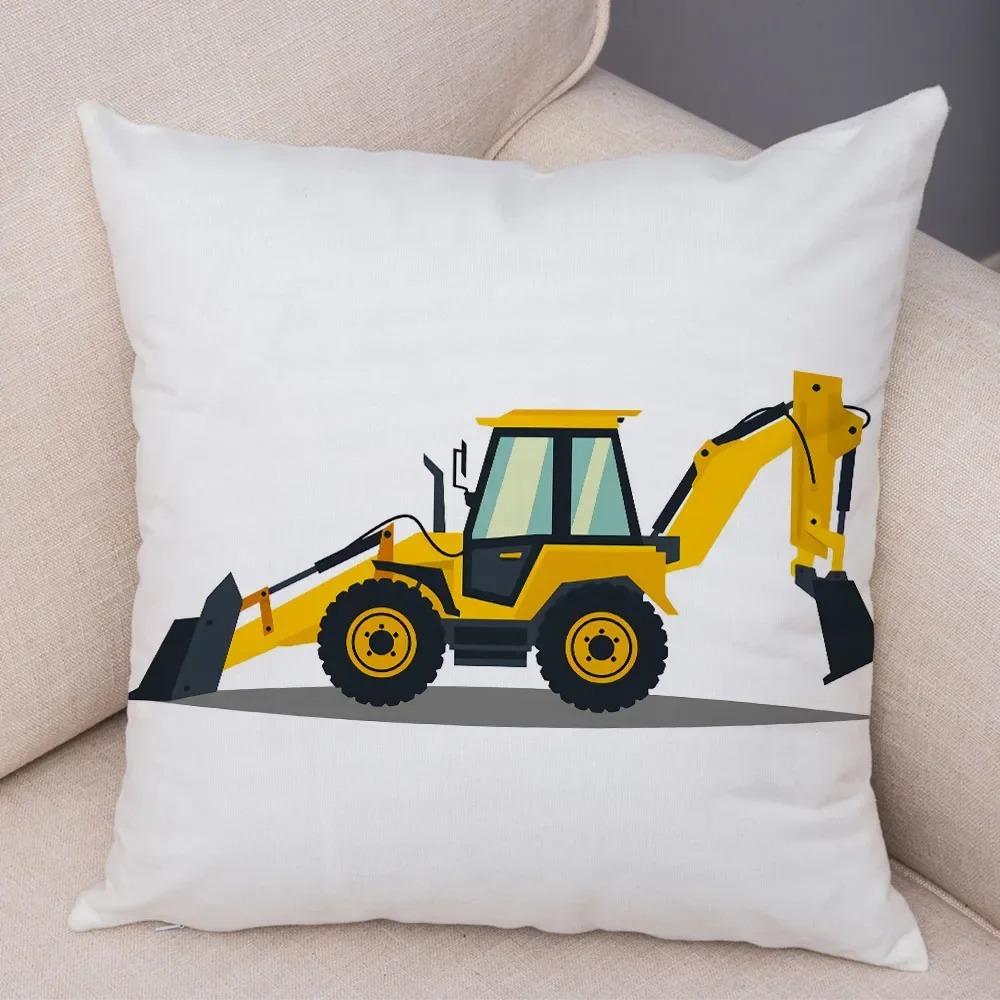 Cartoon Excavator Bulldozer Pillowcase Car Ornaments Office Living Room Sofa Home Pillowcase