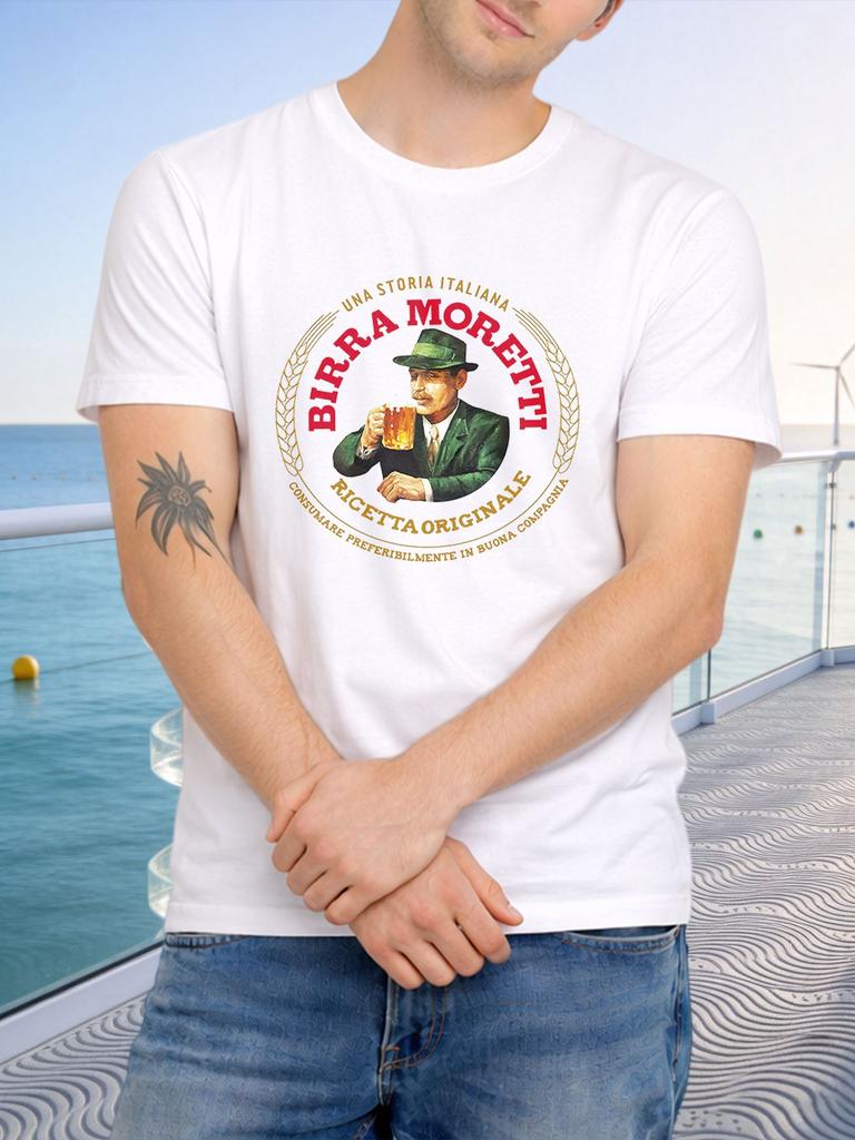 T-shirt Unisex 1pz Birra Moretti Iconica Maglietta da Uomo - Marca Italiana Manica Corta Girocollo, Vestibilità Ampia