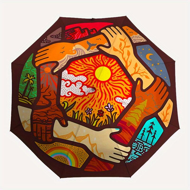 

1pc Nature Harmony Automatic Folding Umbrella, 8-Rib Sturdy Canopy, Portable Travel Umbrella for Outdoor Use