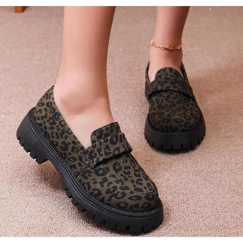 Fashion Women s Fashion Leopard Patchwork Slip-on Loafers Chunky Heel Platform Flats New Moccasins Casual Shoes Plus Size Zapatos 35 3449₽