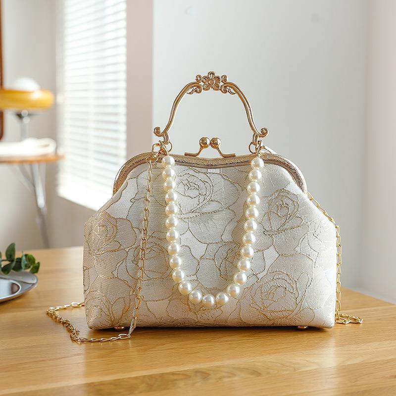Luxury Oriental Handbag Pearl Embellished Lace Tote Bag for Women