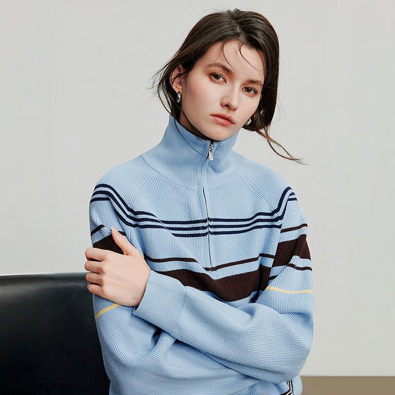 Chuyu Women's Striped Half-Zip Knit Top