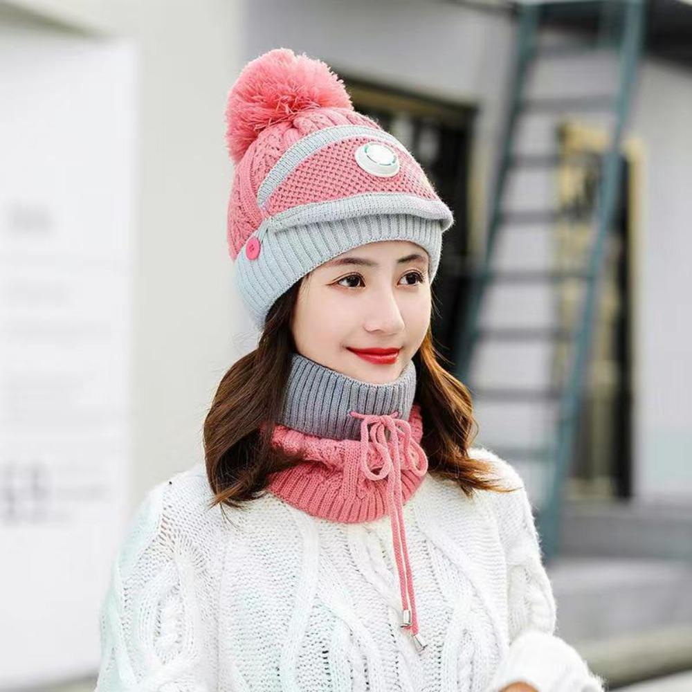 Comfortable Thick Fleece Beanie Hat Scarf Soft Plush Breathable Scarf Cap Keep Warm Winter Hat Mask Women