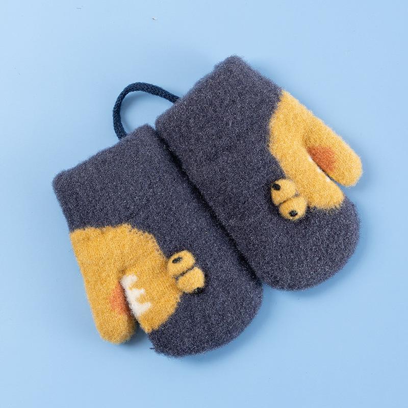Xuehuaxiu Kinder-Thermohandschuhe, niedliche Cartoon-Strickhandschuhe zum Umhängen, doppellagige, verdickte Samthandschuhe im Großhandel