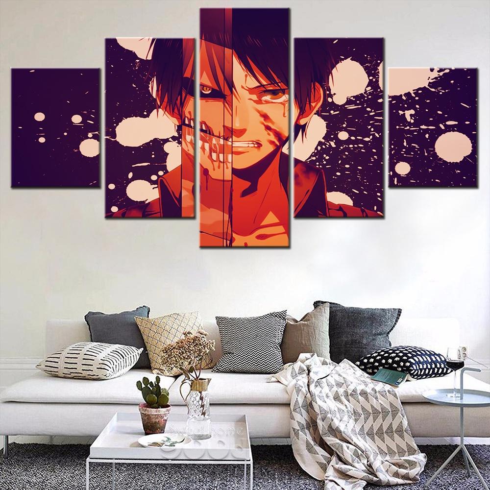 5 Pieces Canvas Wall Arts Anime Poster Painting Picture Print Attack On Titan Wallpaper Home Decor Living Room Mural For Gift