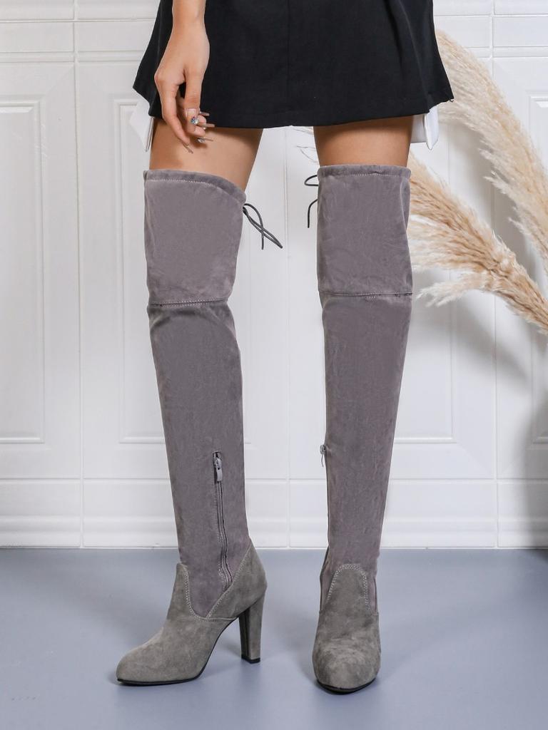 2025 Neue Damenstiefel Faux-Wildleder Overknee-Stiefel Schnürstiefel Sexy High Heels Schuhe Frau Weiblich Schlanke Oberschenkel Oberschenkelhohe Stiefel