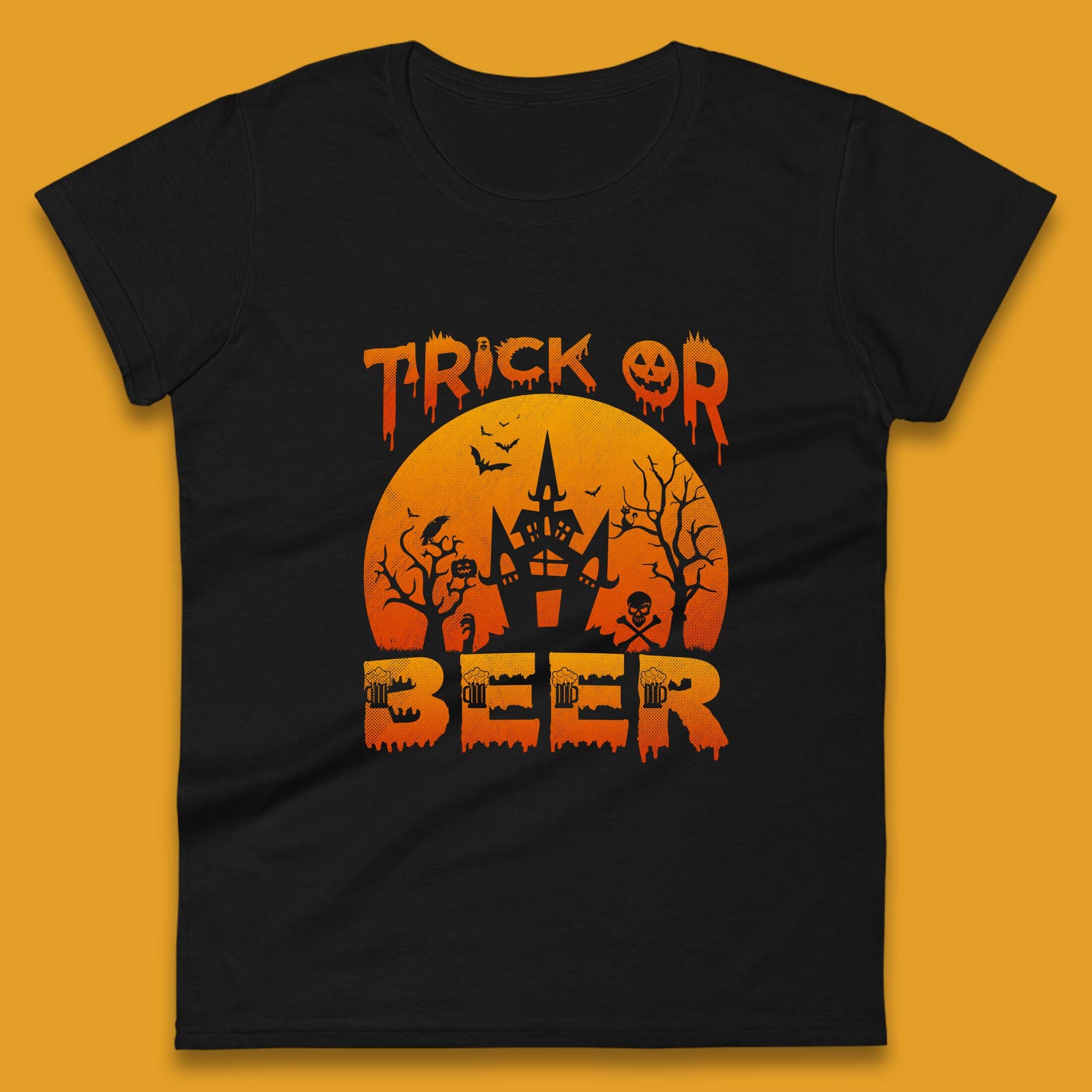 

Trick Or Beer Halloween Drinking Beer Lover Horror Haunted House Drinker Halloween Party Womens Tee T Shirt Mens Tops Unisex Top S