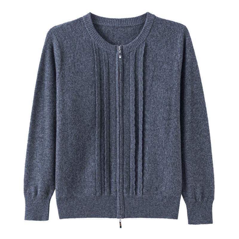 New Women's Loose-Fit Pure Wool Zipper Cardigan - Spring/Autumn