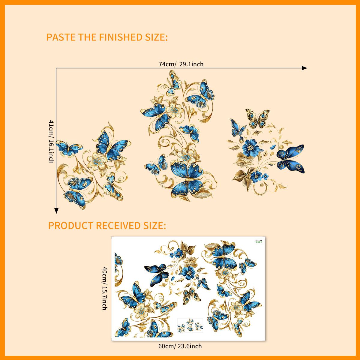 Золотая Цветочная Лоза Бабочка Наклейка на Стену Фон Наклейка на Стену для Гостиной Детской Комнаты Самоклеящийся Домашний Декор 40x60cm