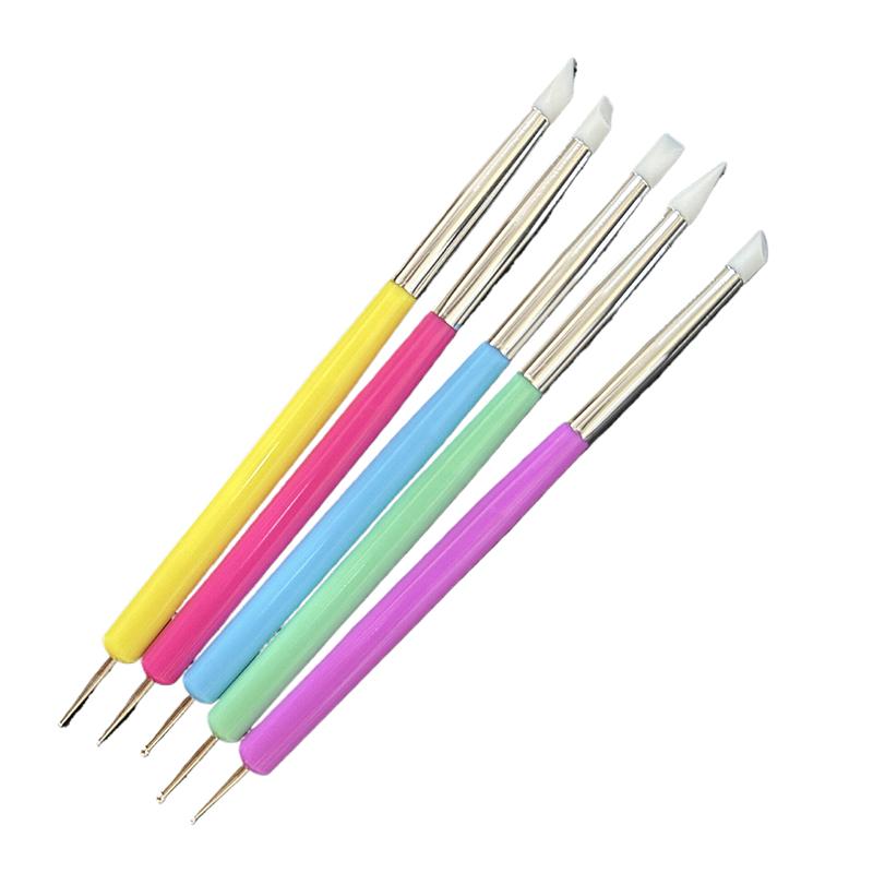 5Pcs Stainless Steel Dotting Tools Marbleizing Painting Pens 2 Way Nail Art Acrylic Silicone Point Flower Nail Pen