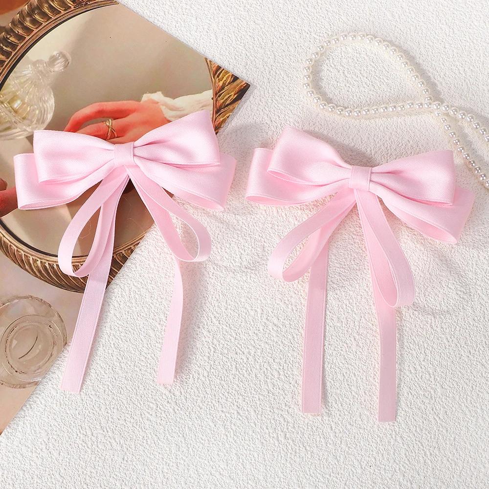 2pcs Elegant Double Layer Ribbon Bowknot Hair Clip for Girl Boutique Headwear Hairgripes Long Tassel Ponytail Hair Accessories