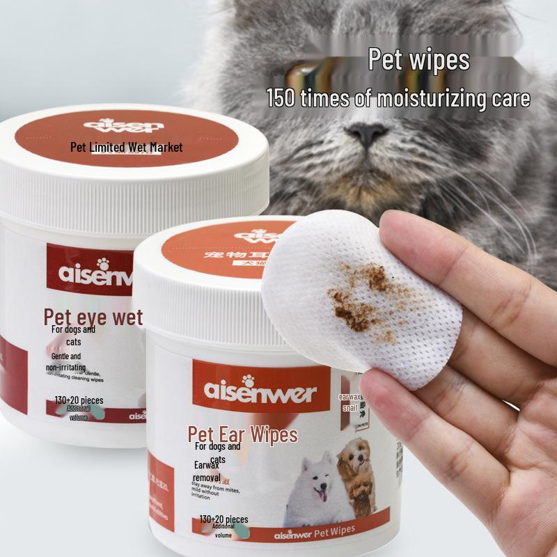 Pet Wet Wipes: Universal for Cats & Dogs, Eye & Ear Cleaning, Tear Stain Remover with Antibacterial Eye Cleaning Brush