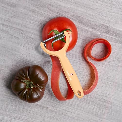 Victorinox Stainless Steel "Swiss Classic" Peeler, Serrated/Wavy Edged for Kitchen and Household, Swiss Trend Colors Special Edition - Tangerine, Swi