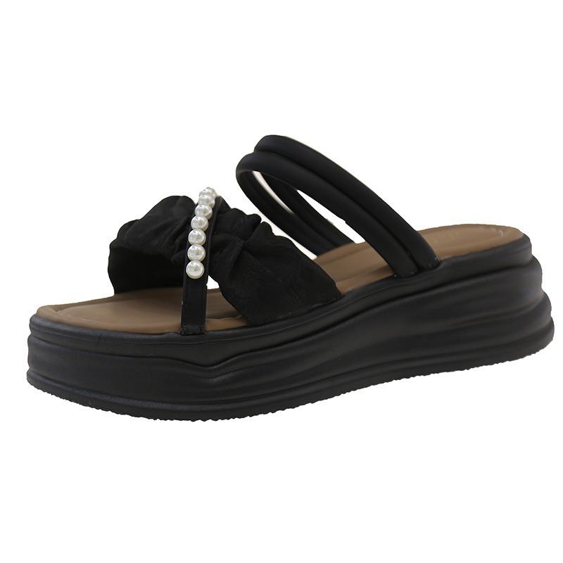 

Крутые шлепанцы на толстой подошве с перекрещенными ремешками и бусинами для женщин, летние новинки, пляжные шлепанцы для женщин, сандалии из одного слова 40 чёрный