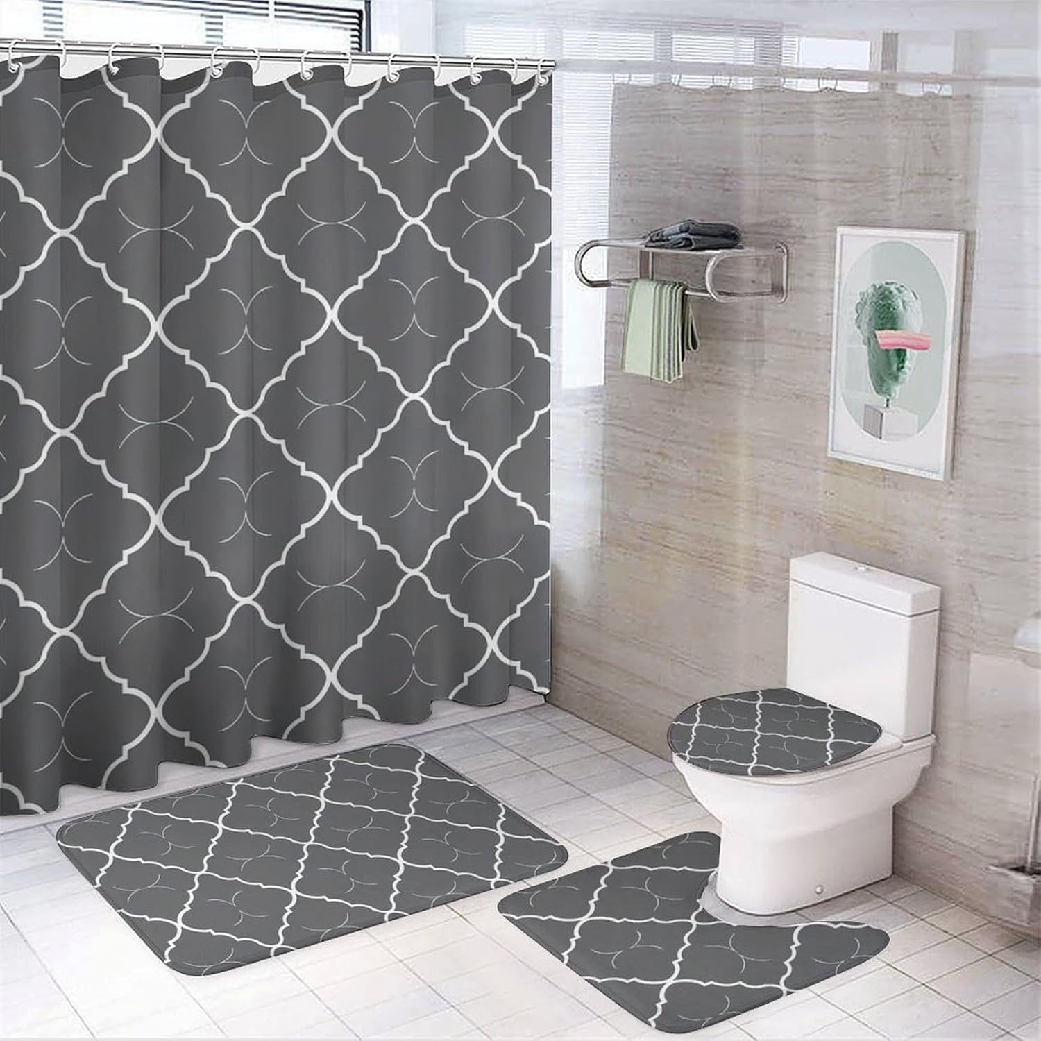 

Bath Curtains Shower Set,Floral Pattern Printed On Shower Curtain And Bath Mat Set, Ideal For Bathroom Apartment Rv College Dorm W90*H180(CM)-1 Pcs