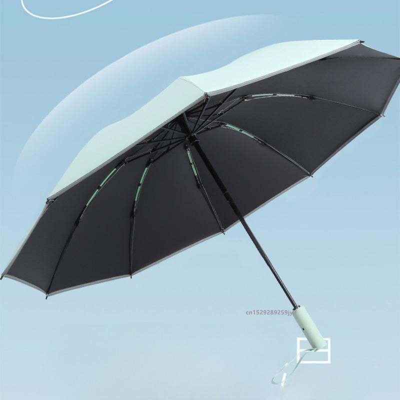 Fully Automatic Reverse Folding Blackout Umbrella with Reflective Stripe UV Blocking Sun Umbrella Double Bones Windproof Parasol