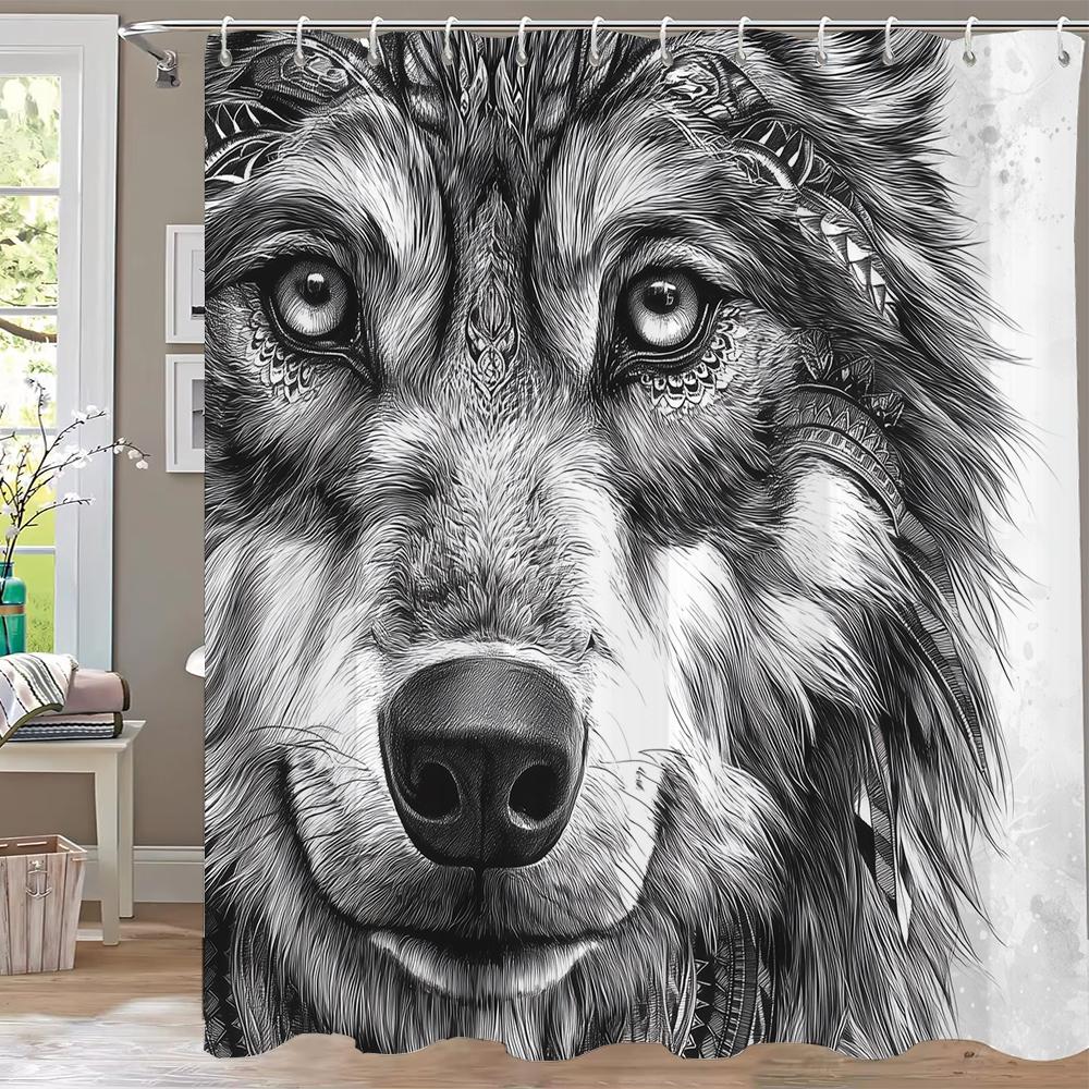 Creative Animals, Wolves, Lions, Dog Printed Shower Curtain Partition Privacy Hanging Home Decoration Curtain With Hooks