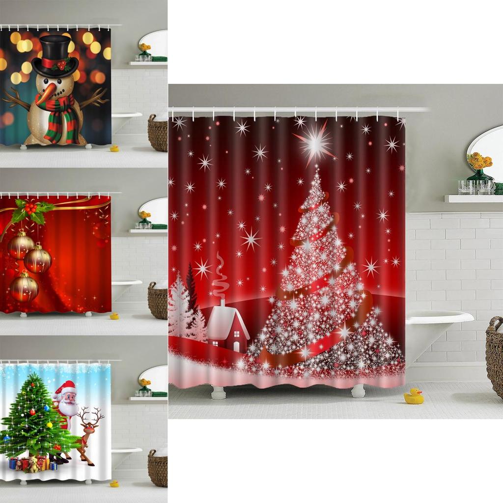 Stunning Christmas Home Shower Curtain In Waterproof Polyester With 12 Hooks For Festive Decor