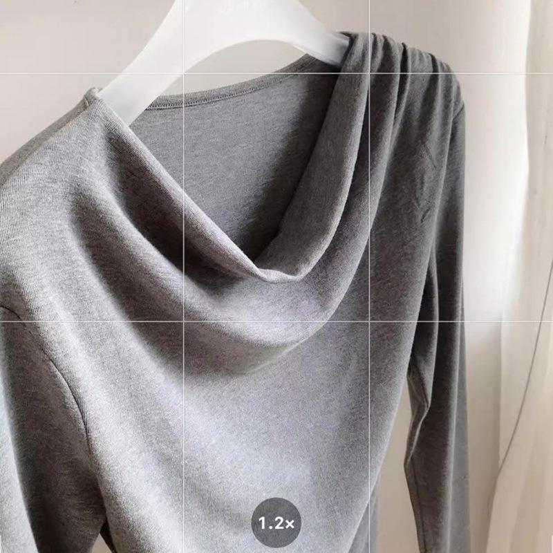 Swinging collar one-word shoulder long-sleeved T-shirt women's top spring new slim-fit Spice Girl bottoming shirt