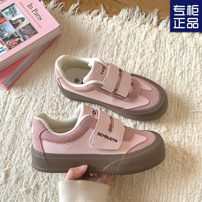 Velcro women's spring new ins retro versatile casual board shoes pink platform training shoes