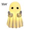 Whimsical Ghost Statue LED Middle Finger Halloween Night Light, Cute Spooky Handmade Ornaments for Desktop Home Office Decor Haunted House Display