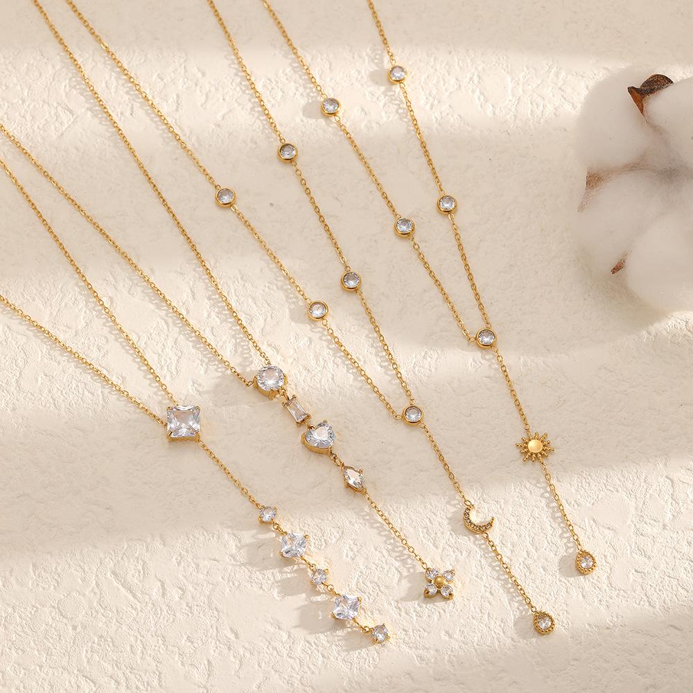 Fashion Necklace with Zircon 18K Gold Plated Stainless Steel Dainty Gold Y-Shaped Pendant Choker Jewelry for Women
