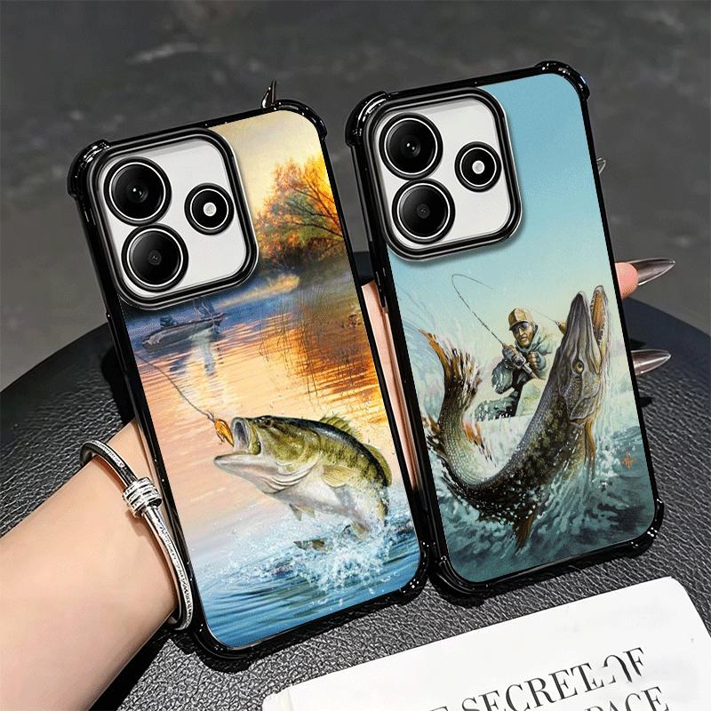 Hunting Fishing Man Plating Phone Case For Xiaomi Redmi Note 14 15 Pro Plus 13 12 11 11S 11T 10 9S 9 5G Anti-Fall Airabag Cover