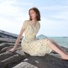 Sancai Lyocell Floral Puff Sleeve A-Line Dress