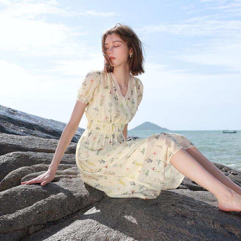 Sancai Lyocell Floral Puff Sleeve A-Line Dress
