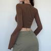 Damen V-Ausschnitt Langarm Crop Top Enganliegend Sexy Stil Raffung Kordelzug Korsett T-Shirt Polyester Herbst Streetwear Lässiges Oberteil