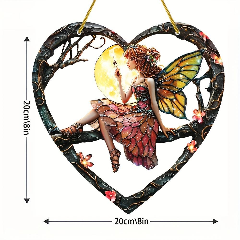 New Colorful Fairy Angel Art Flower Suncatcher Stained Window Hanging Heart Shape Acrylic Pendant For Home Garden Yard Ornament