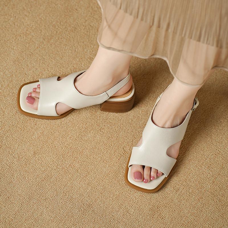 Fashion Retro Genuine Leather Women Sandals 2025 Summer New Shoes Open Toe Rome Style High Heels Fashion Buckle Gladiator Shoes Woman