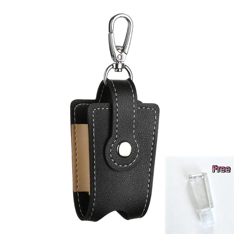 PU Leather Hand Sanitizer Holder with Metal Keychain Empty Refillable Bottle Perfect Small Gift for Friends