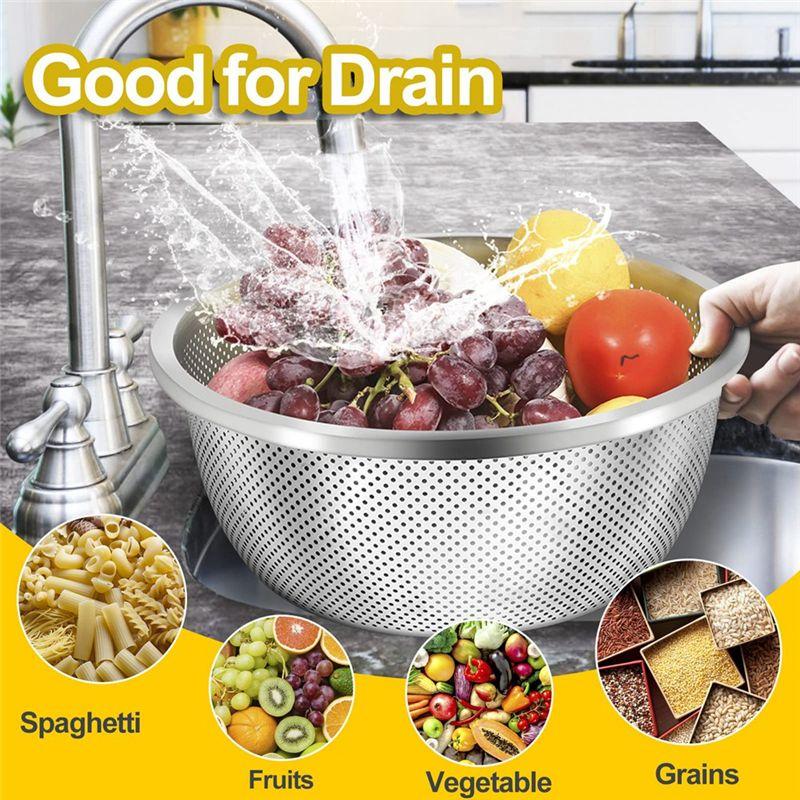 3PCS Heavy Duty Kitchen Strainers Stainless Steel 28Cm For Draining Pasta, Spaghetti, Veggies, Fruits, Dishwasher Safe-B61B