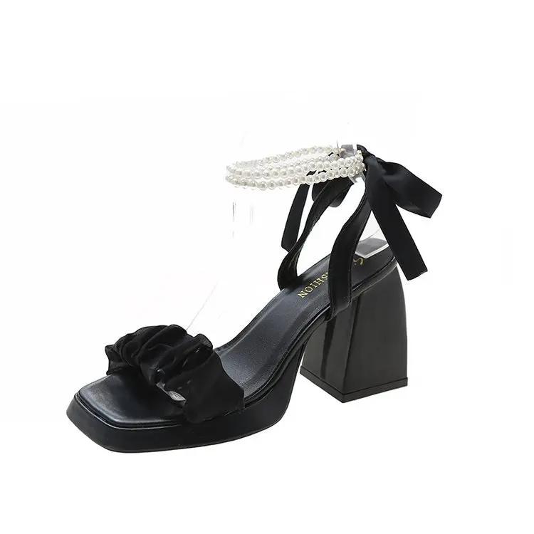 New Women Sandals High Heels Casual Shoes Women's Open Toe Summer Square Female Ankle Strap Low Heels Sandals Women