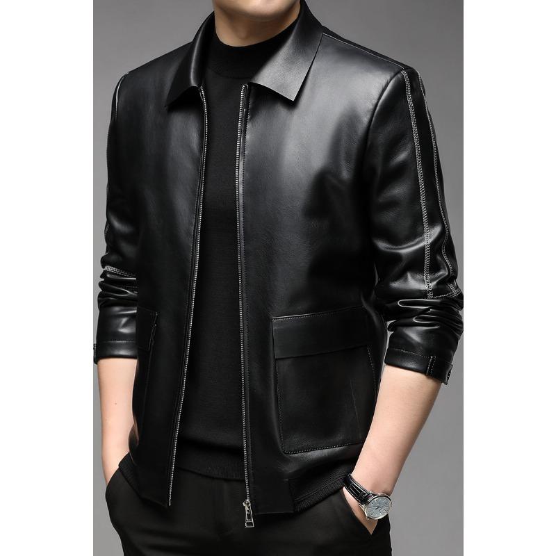 Men's soft leather jacket spring new middle-aged and elderly dad wear business casual leather jacket for men